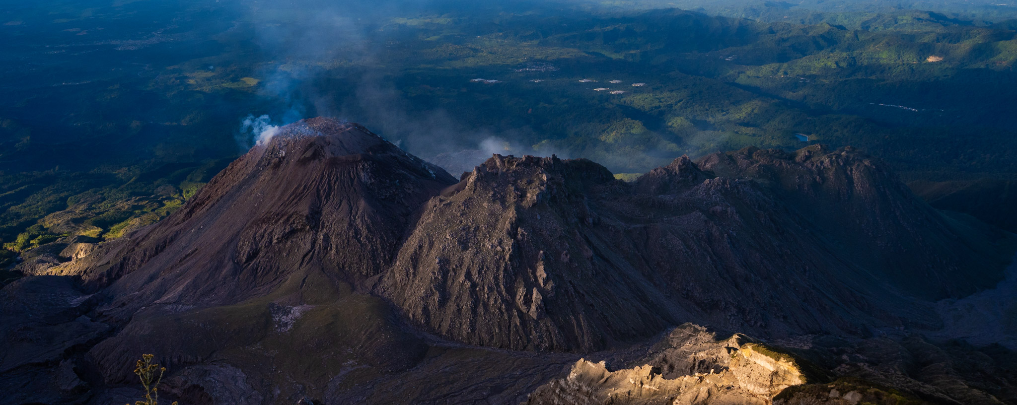All four Santiaguito domes: Caliente, La Mitad, El Monje, and El Brujo.